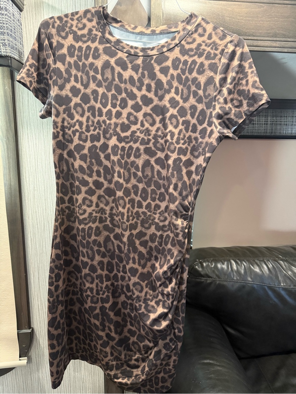 Leopard Print Short Sleeve Dress - Brown & Black